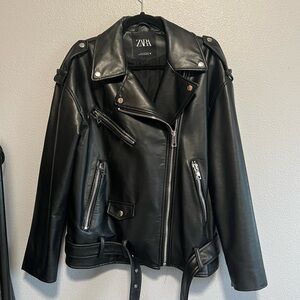 Zara Women's Black Faux Leather Biker Jacket